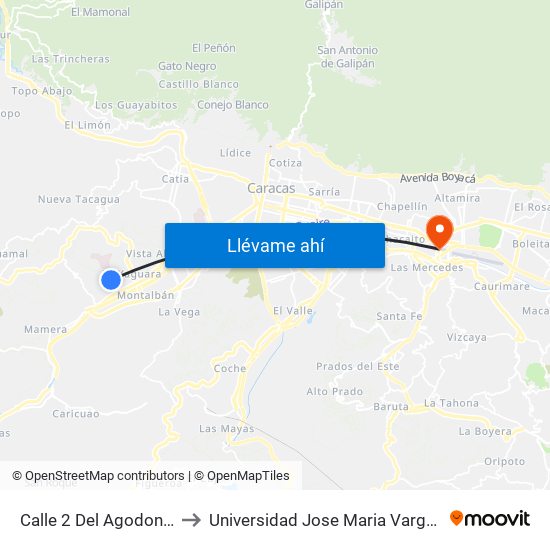 Calle 2 Del Agodonal to Universidad Jose Maria Vargas map