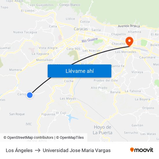 Los Ángeles to Universidad Jose Maria Vargas map