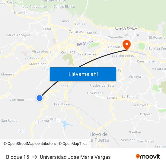 Bloque 15 to Universidad Jose Maria Vargas map