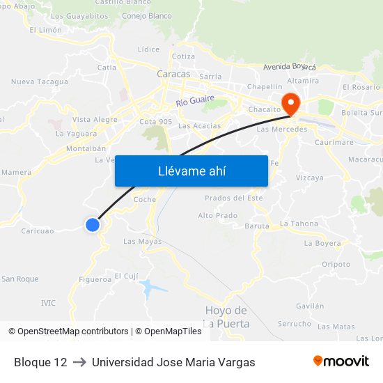 Bloque 12 to Universidad Jose Maria Vargas map