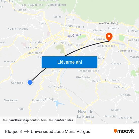 Bloque 3 to Universidad Jose Maria Vargas map