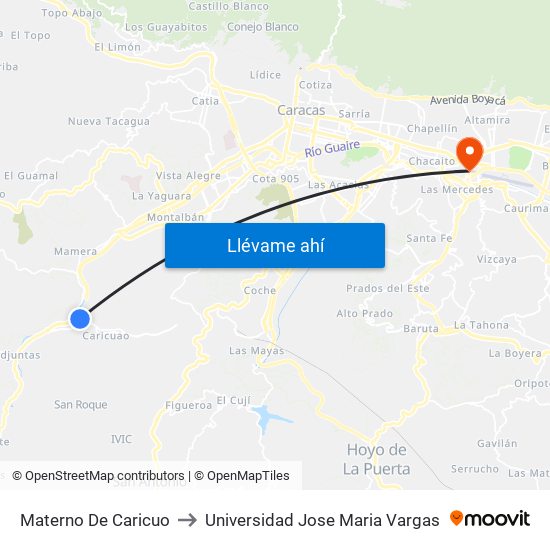 Materno De Caricuo to Universidad Jose Maria Vargas map