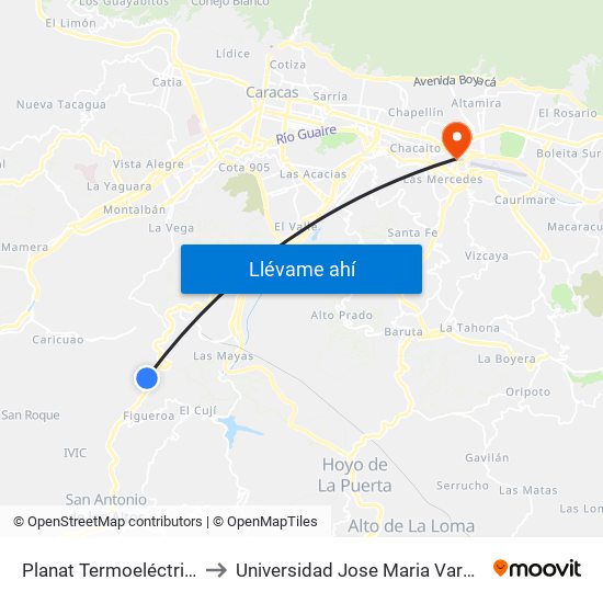 Planat Termoeléctrica to Universidad Jose Maria Vargas map