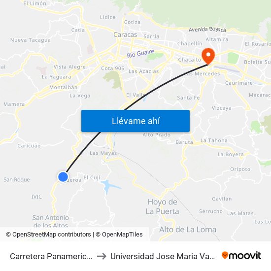 Carretera Panamericana to Universidad Jose Maria Vargas map