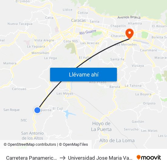 Carretera Panamericana to Universidad Jose Maria Vargas map