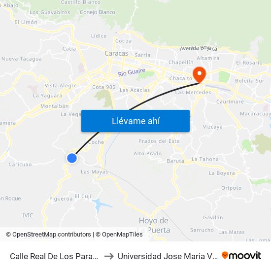 Calle Real De Los Paraparos to Universidad Jose Maria Vargas map