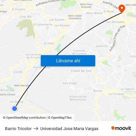 Barrio Tricolor to Universidad Jose Maria Vargas map