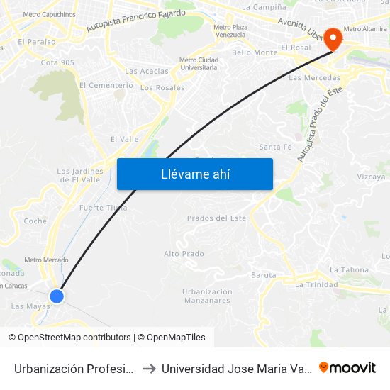 Urbanización Profesional to Universidad Jose Maria Vargas map