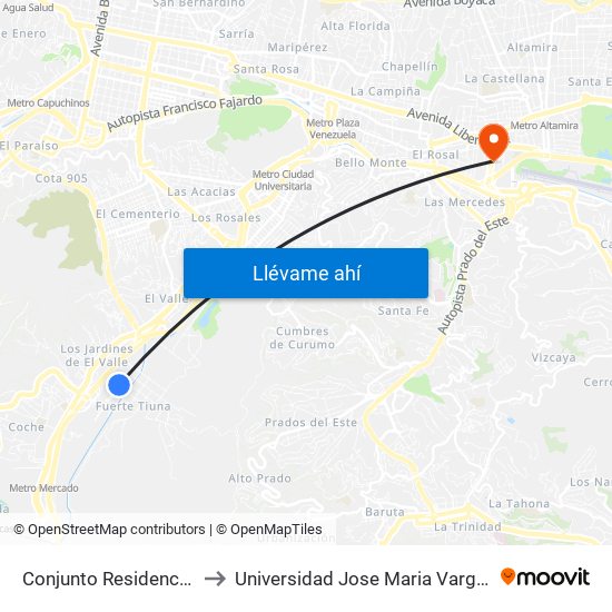 Conjunto Residencial to Universidad Jose Maria Vargas map