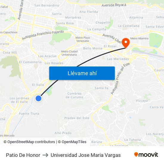 Patio De Honor to Universidad Jose Maria Vargas map