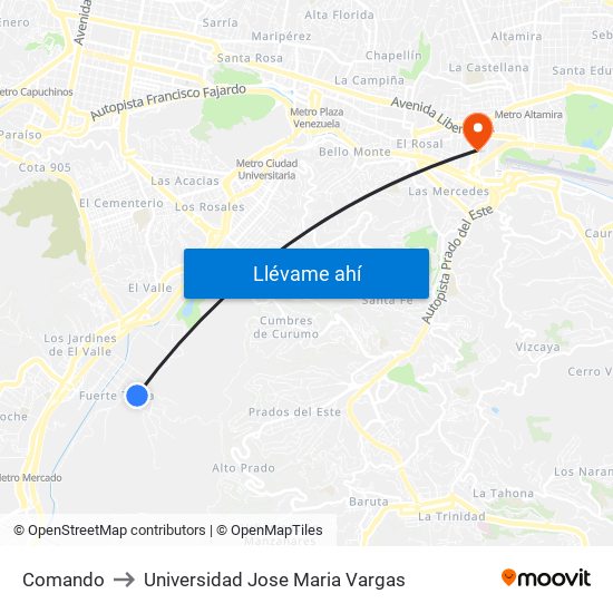 Comando to Universidad Jose Maria Vargas map