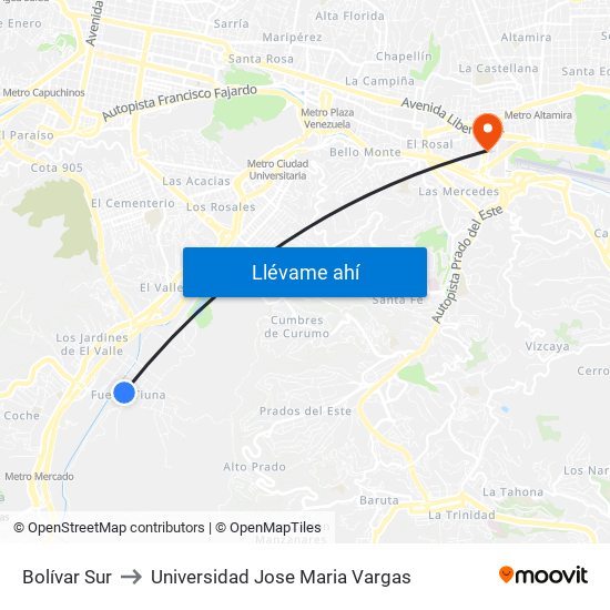 Bolívar Sur to Universidad Jose Maria Vargas map