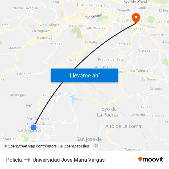 Policía to Universidad Jose Maria Vargas map