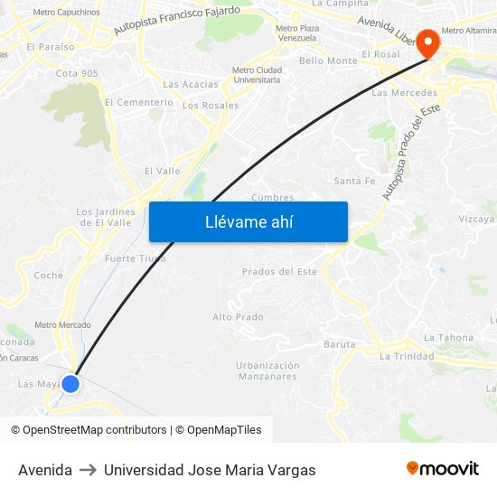 Avenida to Universidad Jose Maria Vargas map