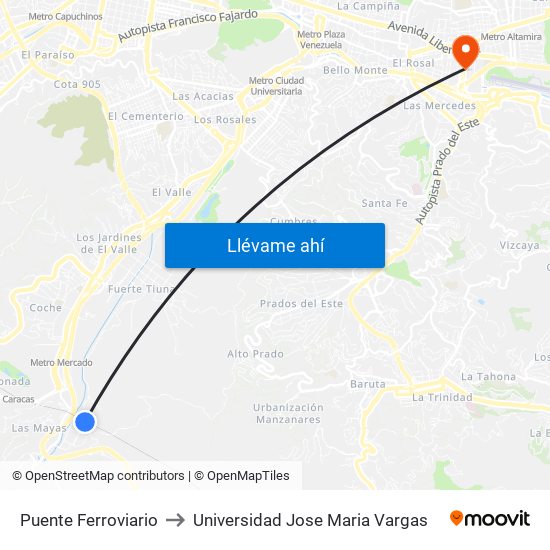 Puente Ferroviario to Universidad Jose Maria Vargas map