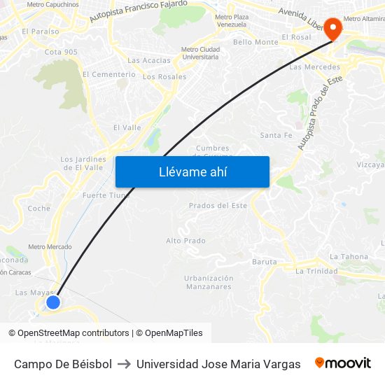 Campo De Béisbol to Universidad Jose Maria Vargas map