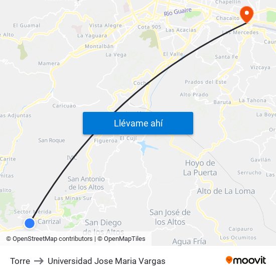 Torre to Universidad Jose Maria Vargas map