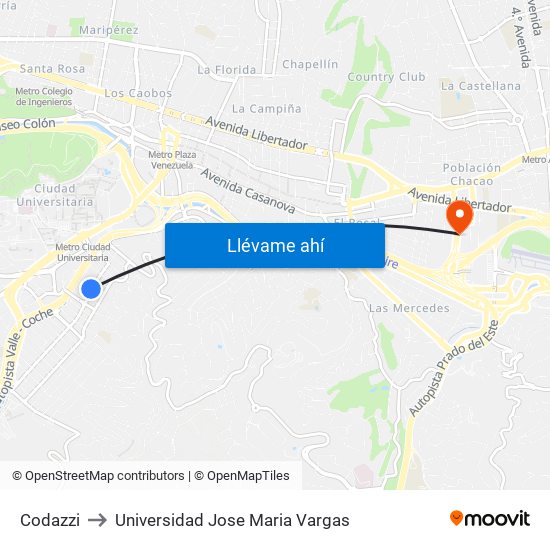 Codazzi to Universidad Jose Maria Vargas map