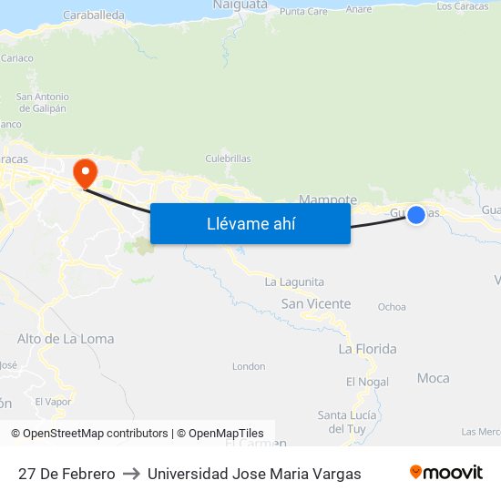 27 De Febrero to Universidad Jose Maria Vargas map