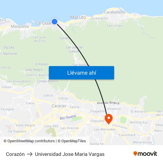 Corazón to Universidad Jose Maria Vargas map