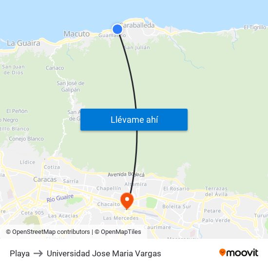 Playa to Universidad Jose Maria Vargas map
