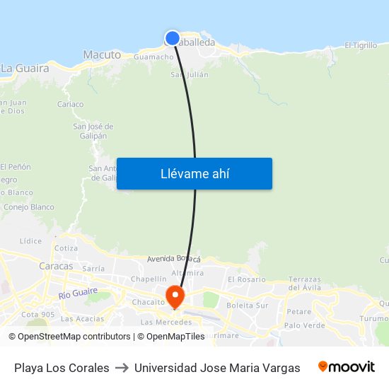 Playa Los Corales to Universidad Jose Maria Vargas map