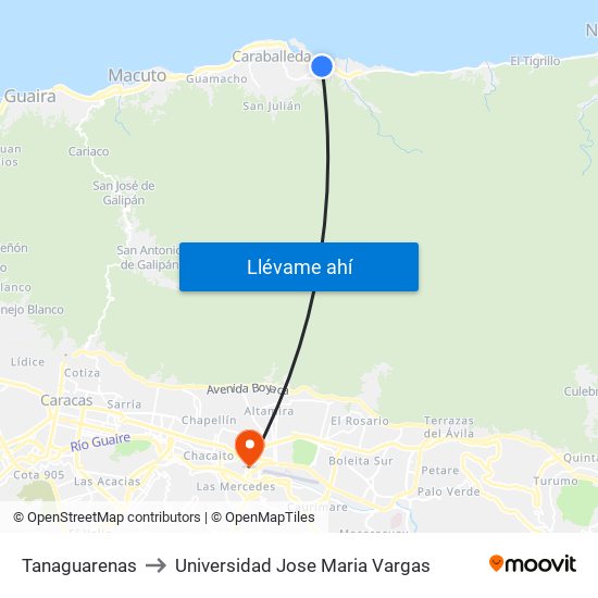 Tanaguarenas to Universidad Jose Maria Vargas map