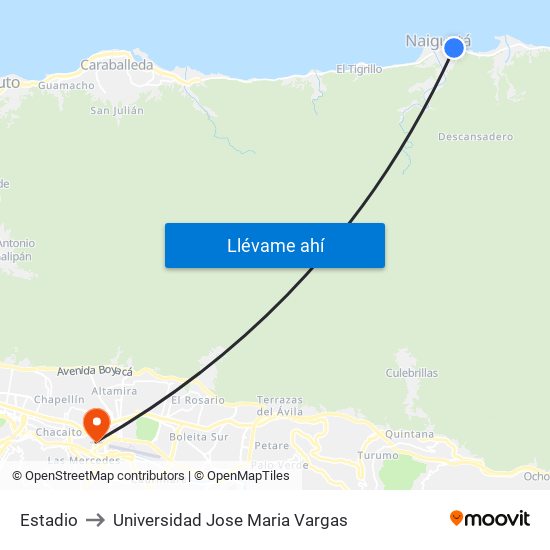 Estadio to Universidad Jose Maria Vargas map