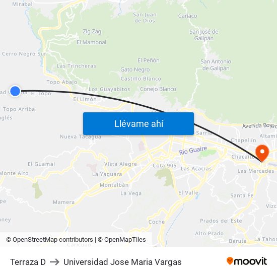 Terraza D to Universidad Jose Maria Vargas map