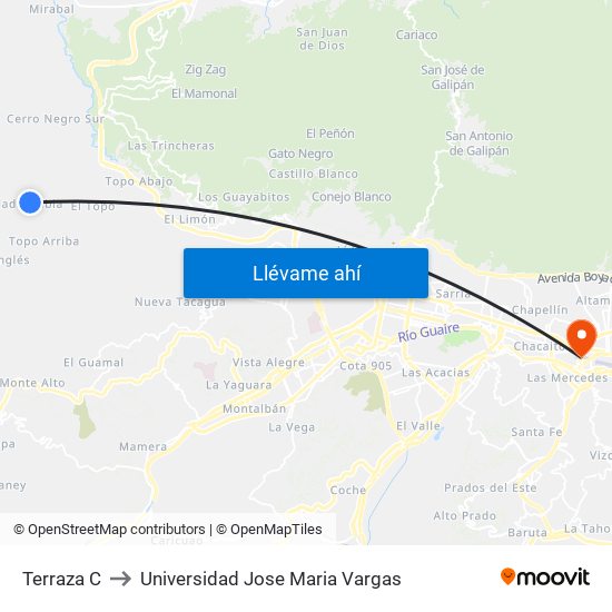 Terraza C to Universidad Jose Maria Vargas map