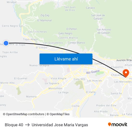 Bloque 40 to Universidad Jose Maria Vargas map