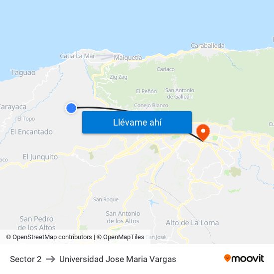 Sector 2 to Universidad Jose Maria Vargas map