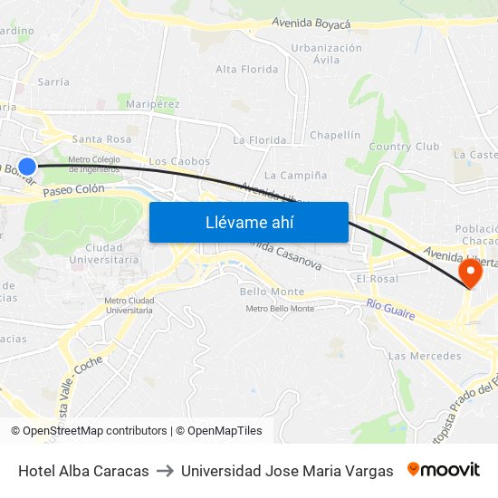 Hotel Alba Caracas to Universidad Jose Maria Vargas map