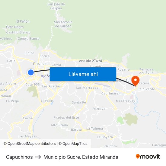 Capuchinos to Municipio Sucre, Estado Miranda map