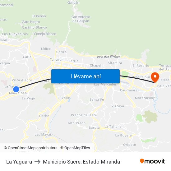 La Yaguara to Municipio Sucre, Estado Miranda map