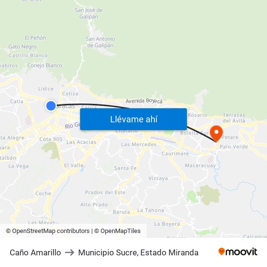 Caño Amarillo to Municipio Sucre, Estado Miranda map