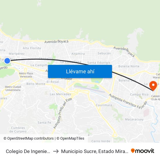 Colegio De Ingenieros to Municipio Sucre, Estado Miranda map