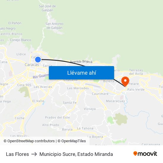 Las Flores to Municipio Sucre, Estado Miranda map