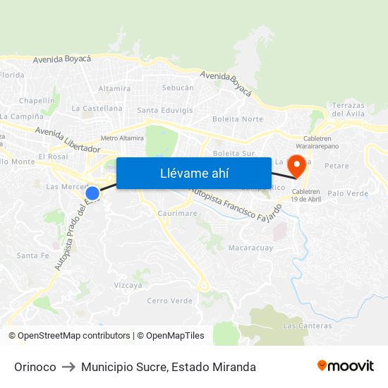 Orinoco to Municipio Sucre, Estado Miranda map