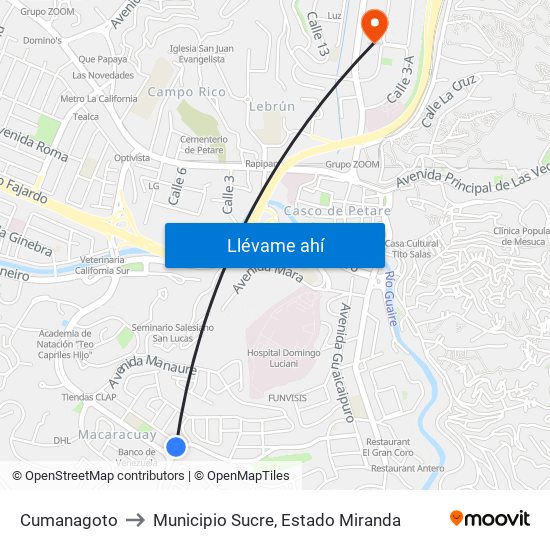 Cumanagoto to Municipio Sucre, Estado Miranda map