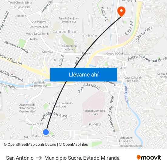 San Antonio to Municipio Sucre, Estado Miranda map
