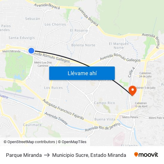 Parque Miranda to Municipio Sucre, Estado Miranda map