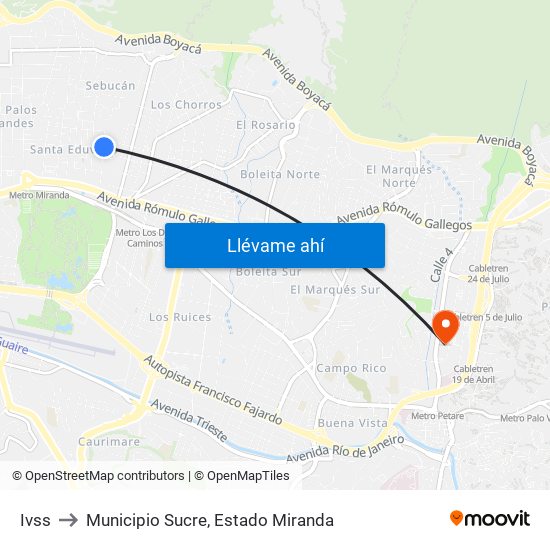 Ivss to Municipio Sucre, Estado Miranda map