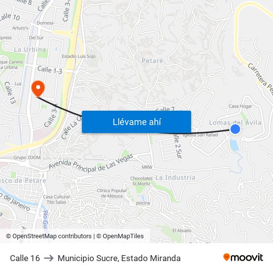 Calle 16 to Municipio Sucre, Estado Miranda map