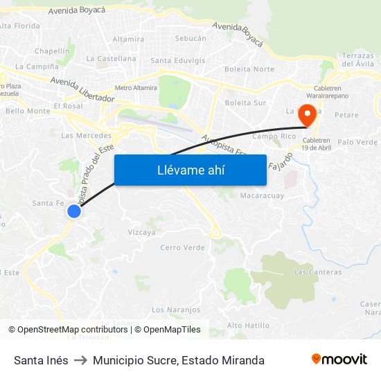 Santa Inés to Municipio Sucre, Estado Miranda map
