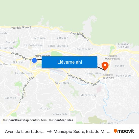 Avenida Libertador, 44 to Municipio Sucre, Estado Miranda map