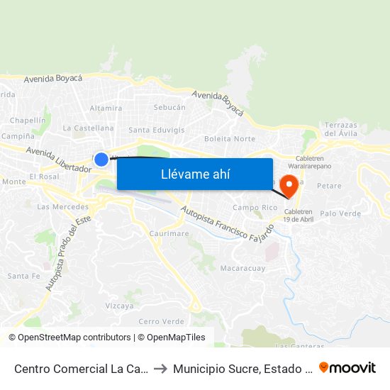 Centro Comercial La Castellana to Municipio Sucre, Estado Miranda map