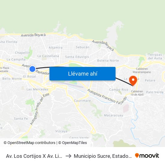 Av. Los Cortijos X Av. Libertador to Municipio Sucre, Estado Miranda map