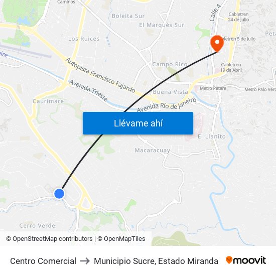 Centro Comercial to Municipio Sucre, Estado Miranda map