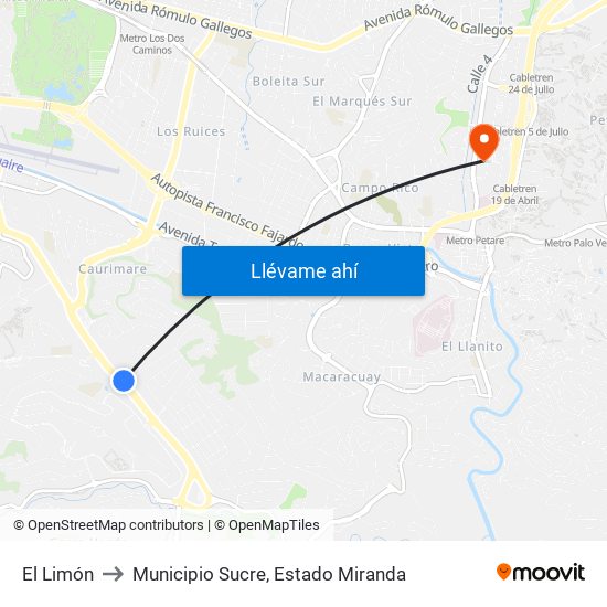 El Limón to Municipio Sucre, Estado Miranda map